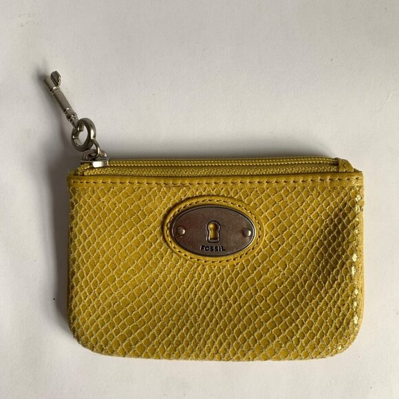 Fossil Yellow Green Leather Snake Embossed Coin Pouch Wallet - Picture 3 of 7